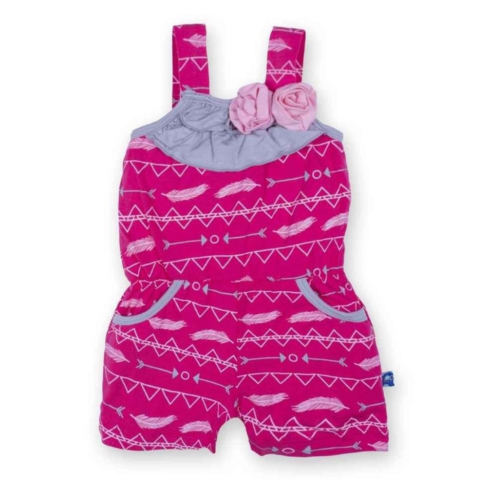 Kickee pants bamboo romper ruffle flower prickly pear southwest tribal feather